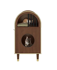 Streamdale Furniture 2-in-1 Two-Level Cat Litter Box Enclosure and Cozy Condo - Espresso