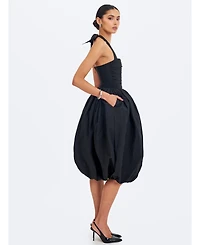 Miss Circle Women's Veradis Black Taffeta Halter Bubble-Hem Midi Dress