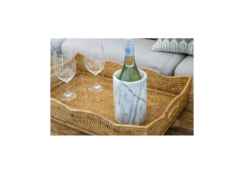 Artifacts Trading Company Rattan Scallop Rectangular Tray with Glass Insert