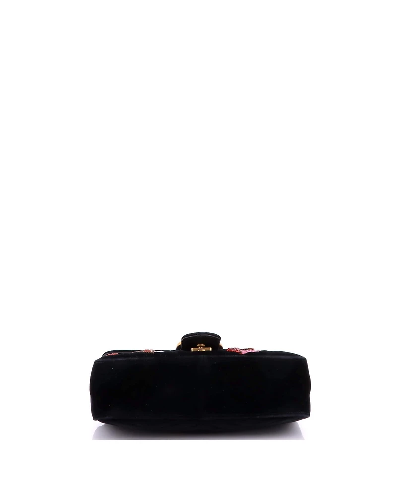 Pre-Owned Gucci Small Gg Marmont Flap Bag Embellished Matelasse Velvet