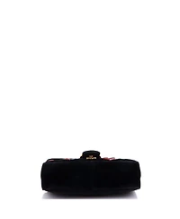Pre-Owned Gucci Small Gg Marmont Flap Bag Embellished Matelasse Velvet