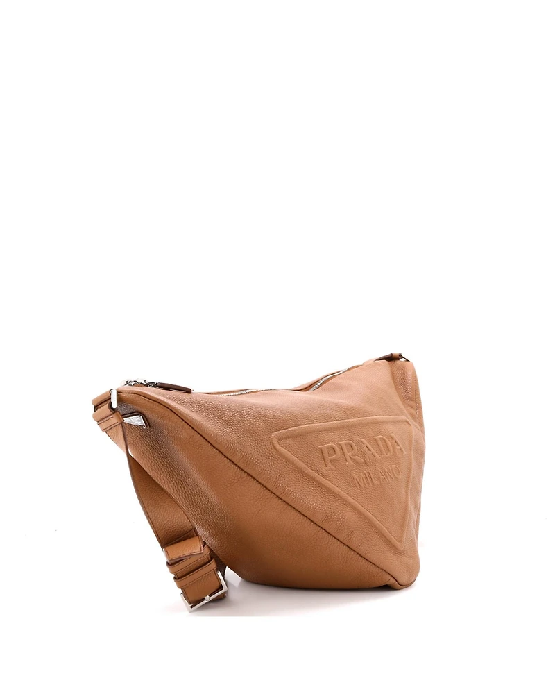 Pre-Owned Prada Large Triangle Logo Zip Messenger Leather
