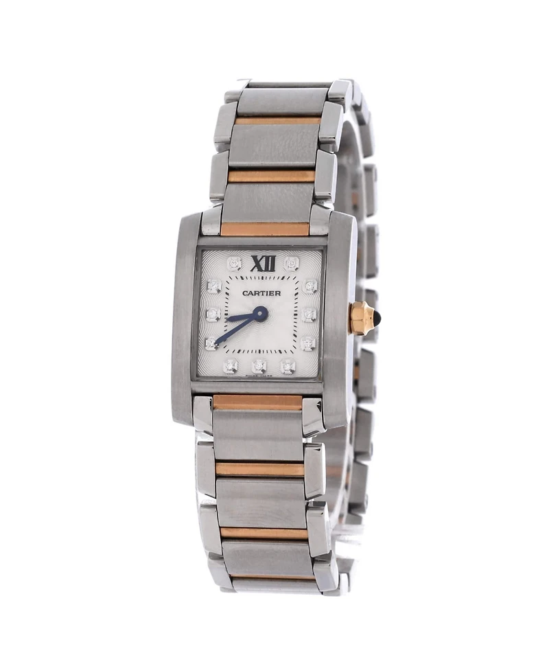 Pre-Owned Cartier Tank Francaise Quartz Watch in Stainless Steel and Rose Gold with Diamond Markers 20mm