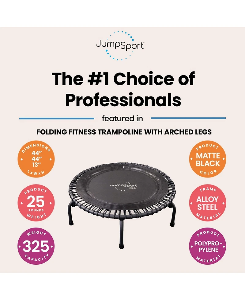JumpSport 550f Pro Indoor Lightweight 44 Inch Folding Fitness Trampoline