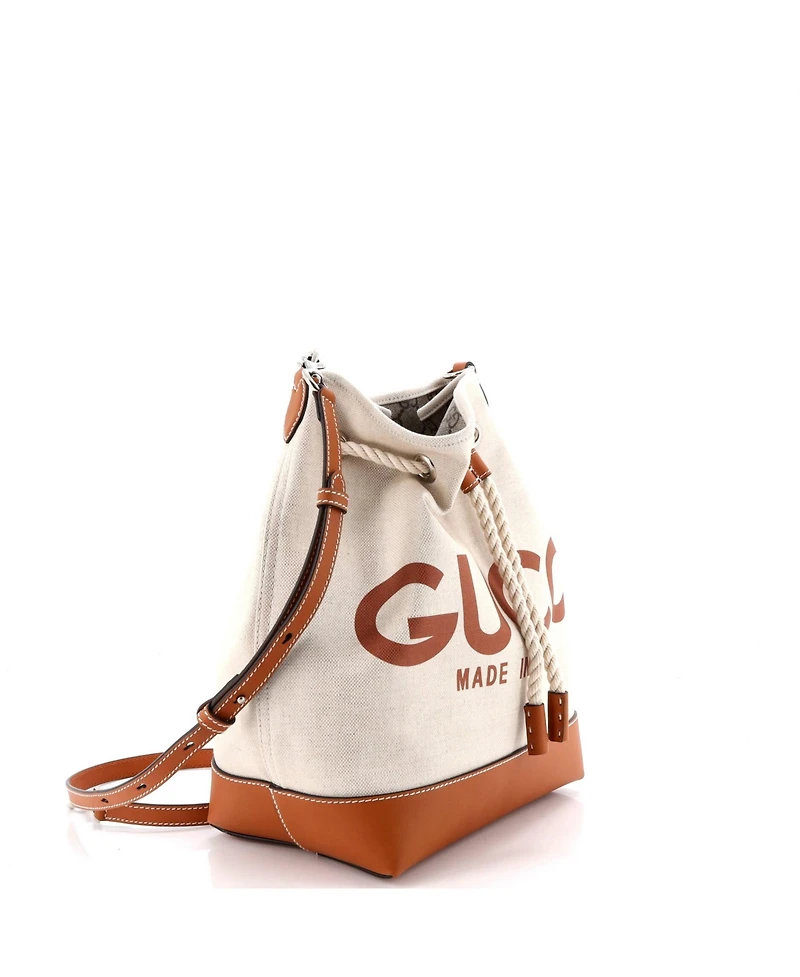 Pre-Owned Gucci Logo Bucket Bag Printed Canvas
