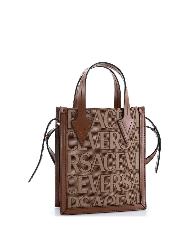 Pre-Owned Versace Mini Allover Logo Convertible Tote Printed Canvas