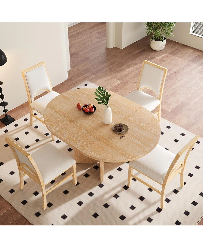 Streamdale Furniture Solid Wood Extendable Dining Set for 4 with Leaf