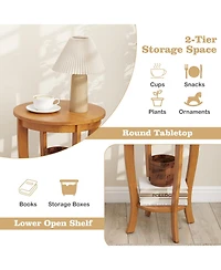 Sugift 2-tier Round End Table with Solid Wood Legs