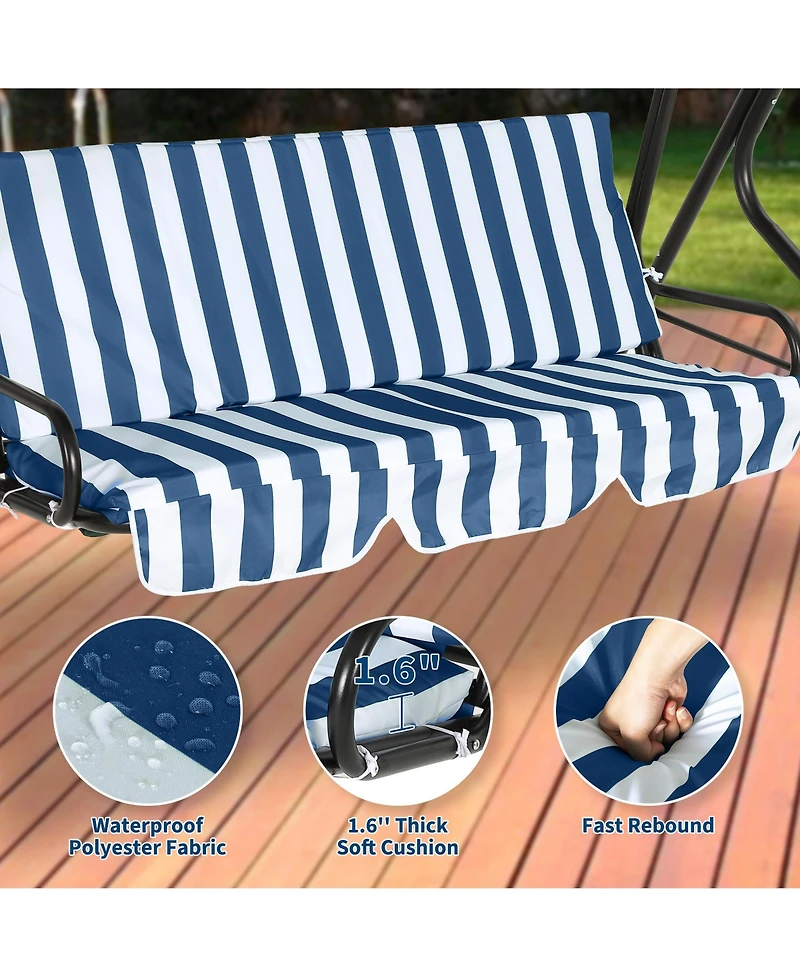 homfan 3-Seat Outdoor Swing with Adjustable Canopy, Waterproof Cushions, Heavy-Duty Steel Frame, Patio Glider for Backyard, Porch, Lawn, Garden