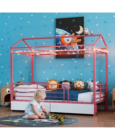 Streamdale Furniture Kids House Floor Bed Frame with Roof