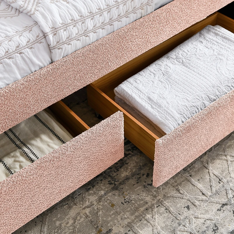 Streamdale Furniture Queen Boucle Daybed With 2 Drawers and Tufted Sofa Bed
