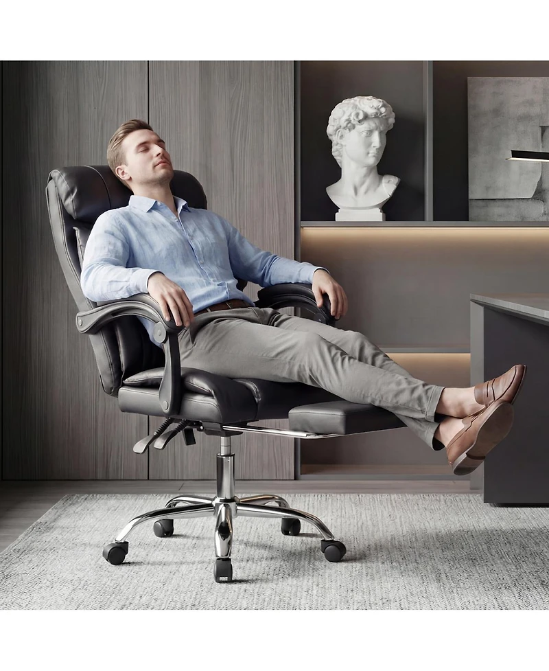 Streamdale Furniture Adjustable Leather Executive Office Chair with Footrest