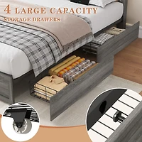 Streamdale Furniture Queen Storage Bed With Headboard, 4 Drawers, Led, Metal Support