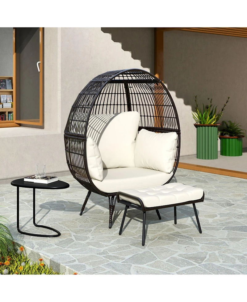 Sugift Oversized Egg Chair with Ottoman and Soft Cushions