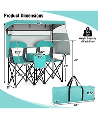 Sugift Double Beach Chair with Adjustable Canopy and 3-Side Shading Curtains