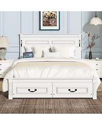 Streamdale Furniture Led Storage Bed with Usb and Pinewood Frame