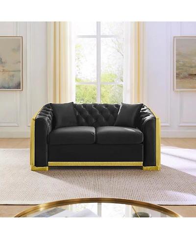 Streamdale Furniture Elegant Velvet 2-Seater Sofa with Gold Trim and Pillows