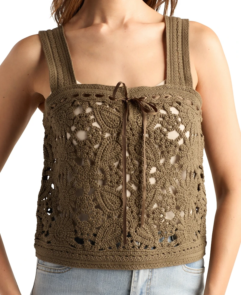 Bcx Women's Crochet Ruffle Sleeveless Tank Top