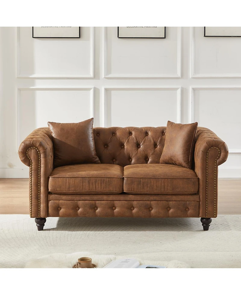 Streamdale Furniture 63.5" Tech Fabric Chesterfield Sofa with Nailhead Trim