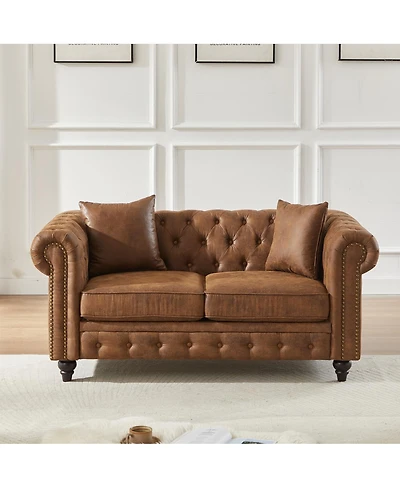 Streamdale Furniture 63.5" Tech Fabric Chesterfield Sofa with Nailhead Trim