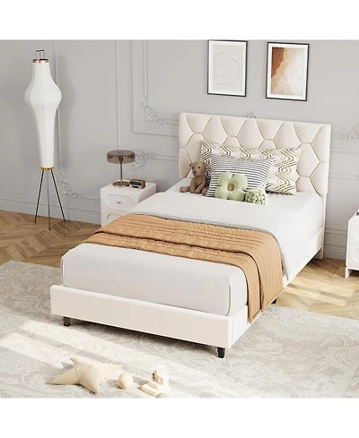 gaomon Bed Frame with Adjustable Upholstered Headboard, Modern Bed Frame with Wooden Slats Support & Triangular Feet, Easy Assembly