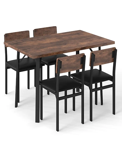 Slickblue 5 Piece Dining Set for 4 People Industrial Table and Leather Chairs