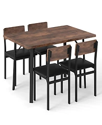 Slickblue 5 Piece Dining Set for 4 People Industrial Table and Leather Chairs