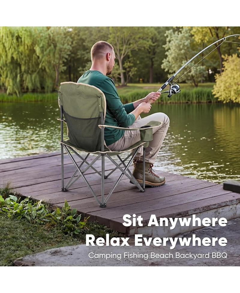 Yiortwo Oversized Camping Chair with Cooler Bag, Padded Folding Outdoor