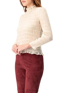 Ivonne Women's Textured Long Sleeve Blouse with High Neck