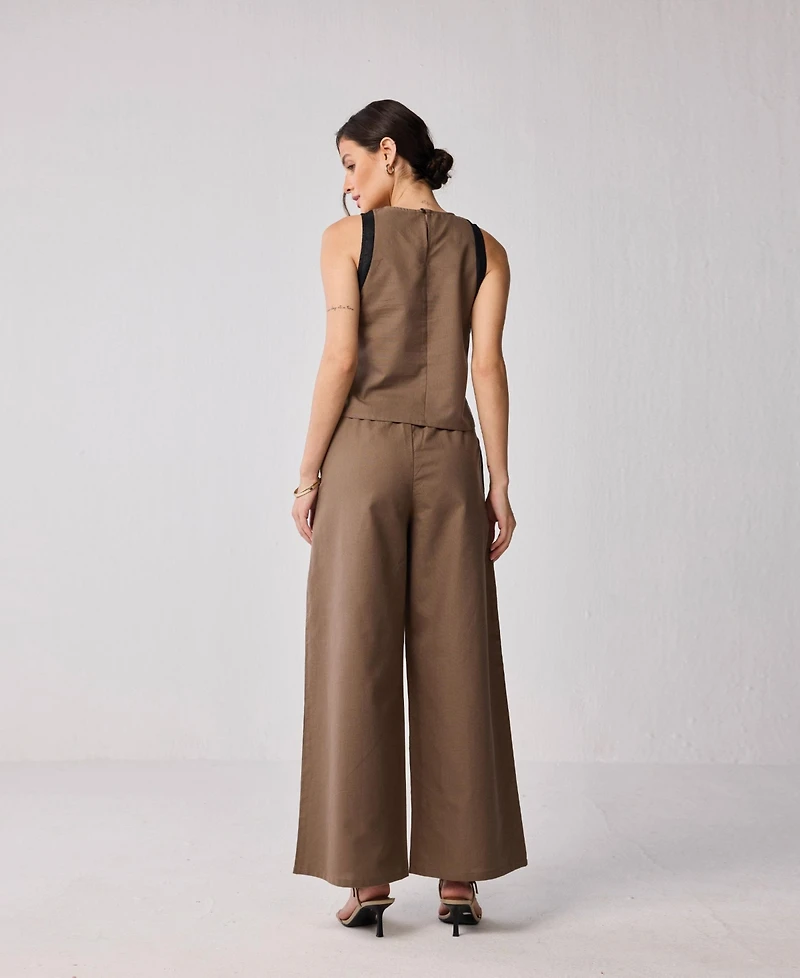 Reistor Women's Matching Set with Wide-leg Pants and Colorblock Top