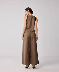 Reistor Women's Matching Set with Wide-leg Pants and Colorblock Top