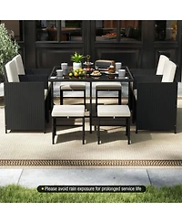 Sugift Patio Dining Set with Tempered Glass Table and Ottoman