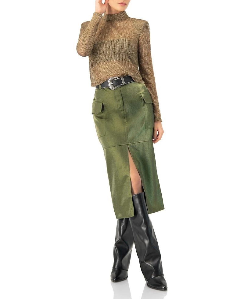 Ivonne Women's Long Sleeve Cropped Blouse with High Neck
