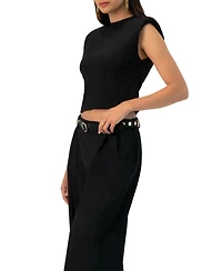 Ivonne Women's Padded-Shoulder Cropped Rhinestone Top