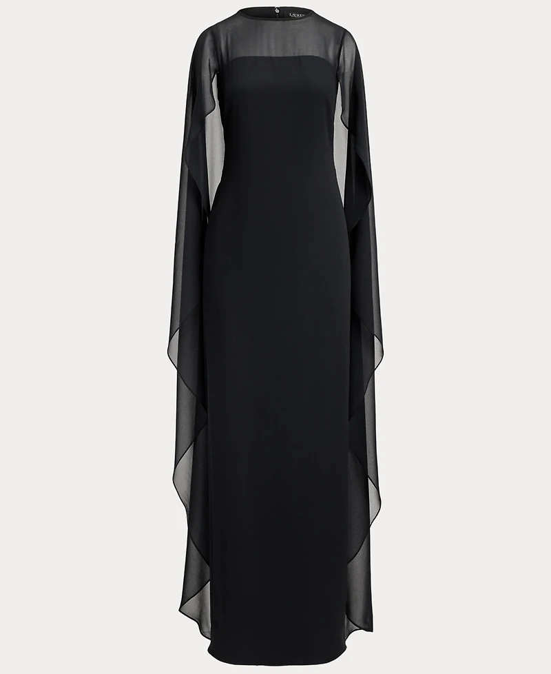 Lauren Ralph Women's Round-Neck Cape-Overlay Georgette Ball Gown