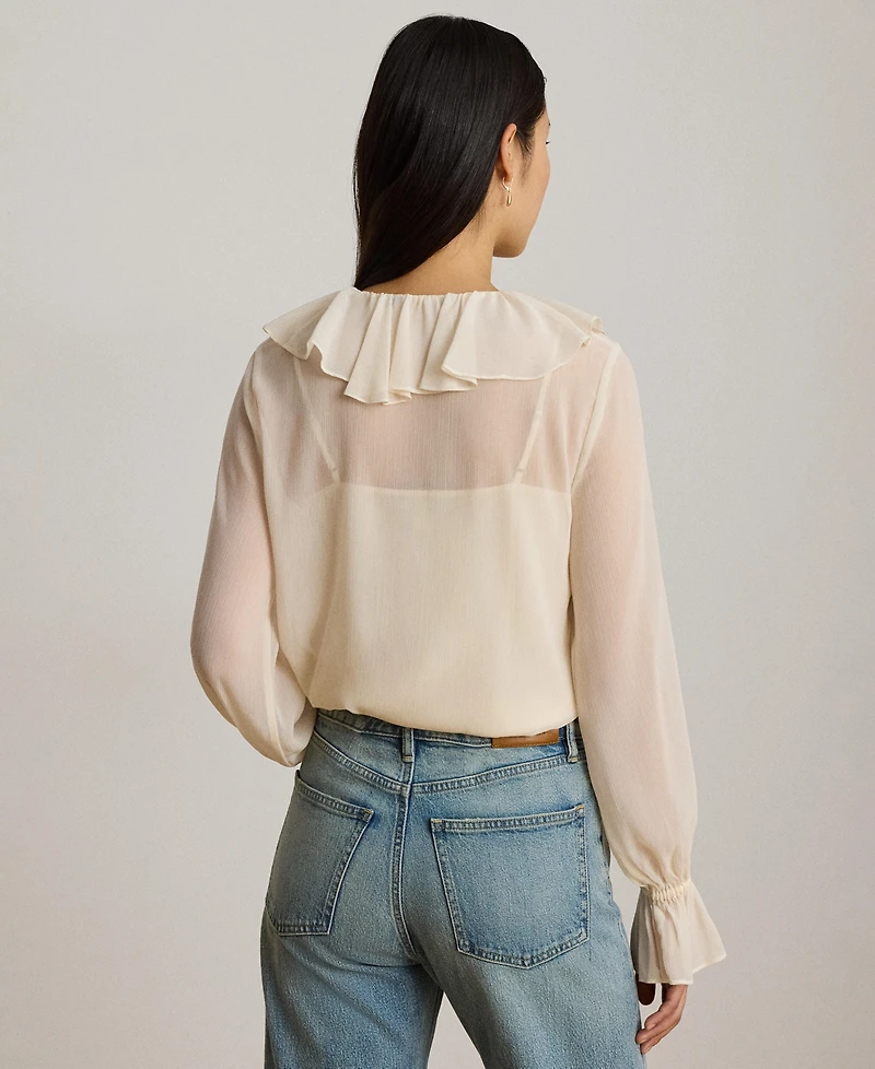 Lauren Ralph Women's Ruffle-Trim V-Neck Blouse