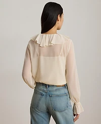 Lauren Ralph Women's Ruffle-Trim V-Neck Blouse