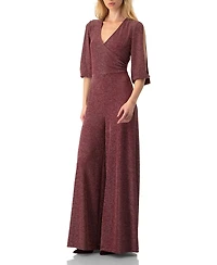 Ivonne Women's Shimmering V-Neck Jumpsuit with 3/4 Sleeves