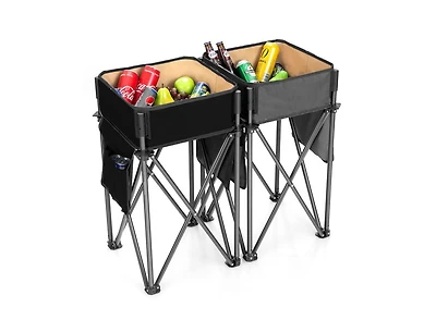 Lucky One 2 Pack Folding Camping Tables with Storage Sink, Portable Picnic