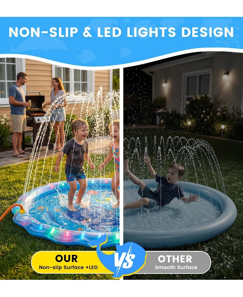 Gnuadz Led Glowing Splash Pad Sprinkler Dogs Outdoor Water Toys Pool Play Mat Yard