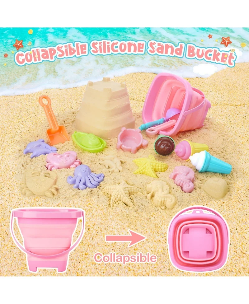 Gnuadz 24-piece Beach Toys Ice Cream Sand Bucket Shovels Kids Travel Bag