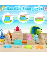 Gnuadz 16-piece Collapsible Beach Toys Foldable Sand Bucket Shovels Mesh Bag Castle Kit