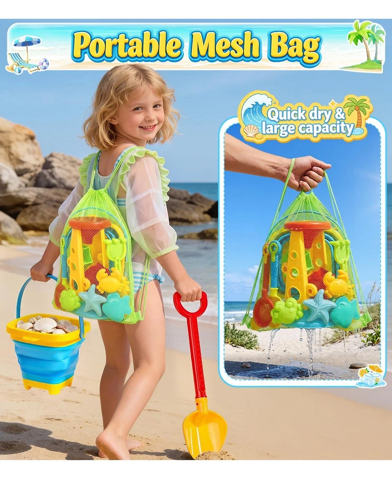 Gnuadz 17-piece Collapsible Beach Sand Toys Bucket Water Wheel Set