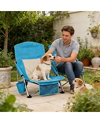 gaomon Portable Folding Low Beach Chair with Cup Holder, Storage Pocket for Camping, Beach, Travel