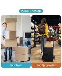 homfan 2 in 1 Folding Grocery Shopping Cart and Hand Truck with Built In Seat Removable 32.5 Gallon Waterproof Oxford Bag and All Terrain Wheels