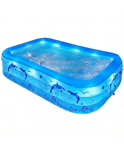 Gnuadz Inflatable Pool With Lights Family Swimming Backyard