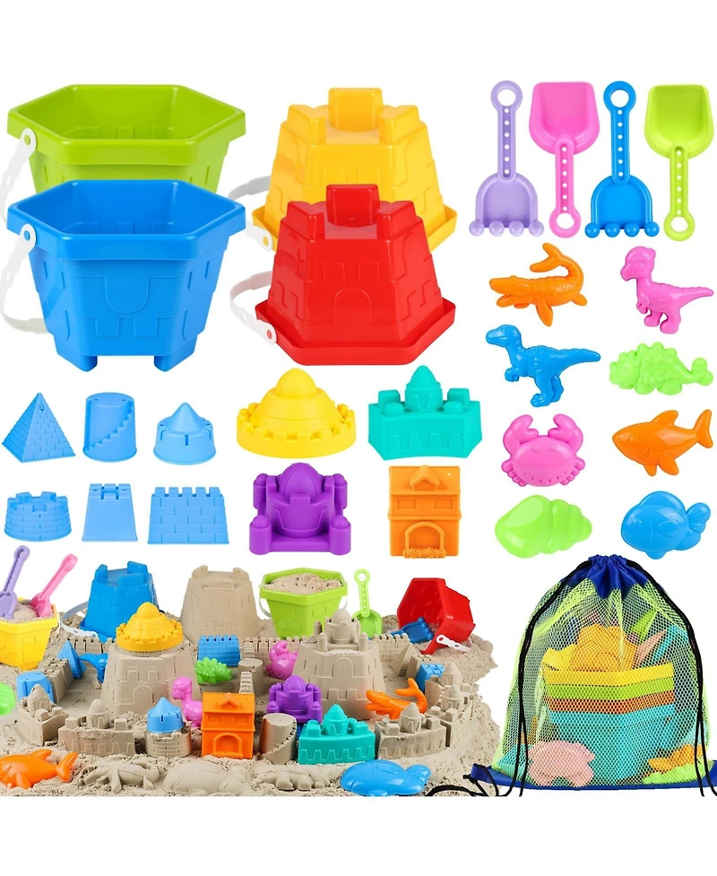 Gnuadz 27-piece Beach Sand Castle Building Kit Buckets Shovels Molds Mesh Bag