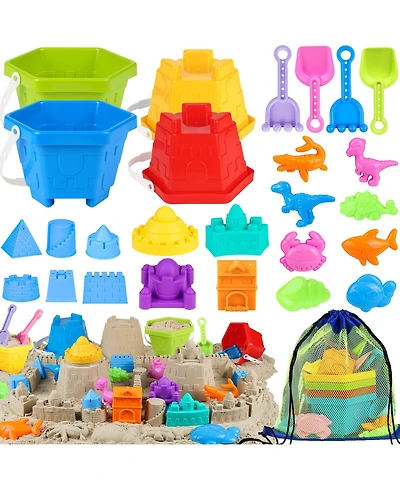 Gnuadz 27-piece Beach Sand Castle Building Kit Buckets Shovels Molds Mesh Bag