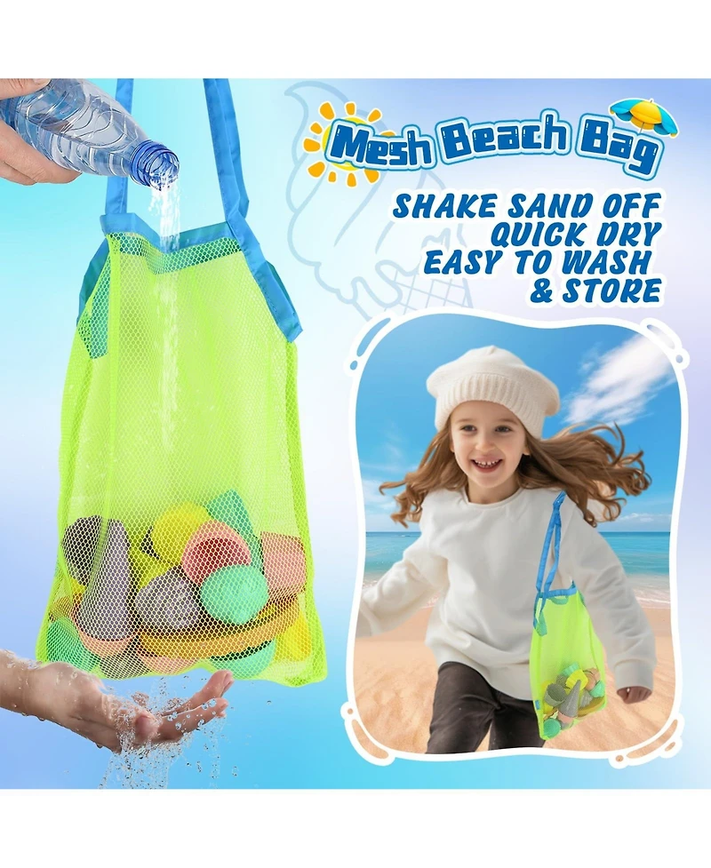 Gnuadz 14-piece Beach Toys Ice Cream Sand Molds Shovels Mesh Bag