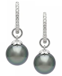 Macy's Cultured Tahitian Pearl (9mm) & Diamond (1/10 ct. t.w.) Drop Earrings in 925 Sterling Silver